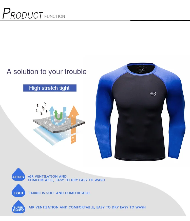 Oem Long Sleeve Blank Rash Guard Men Custom Thermal Compression Shirt