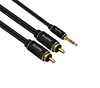 Black Aluminum Shell Aux Audio 3.5mm Stereo to 2RCA Cable