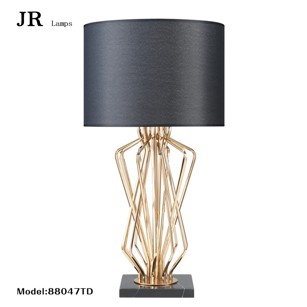 High End Egyptian Natural Marble Base Metal Black Table Lamps