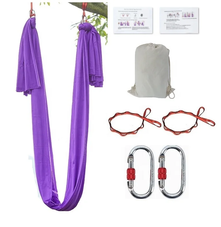 

5m Set nylon tricot aerial yoga hammock set yoga swing kit trapeze aerial silk fabric with daisy CE chains and carabiners, 23 colors or customized