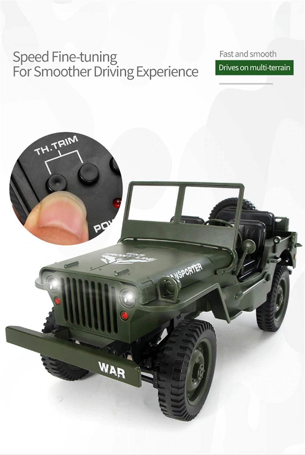 JJRC Q65 1/10 2.4Ghz Open Car RC Off-road Military Jeep 4WD Rock Crawler Toy RTR 