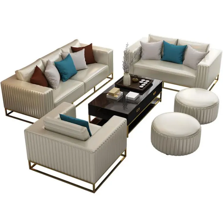 2019 New Stainless Steel Frame Fabric Living Room Sofa Combination