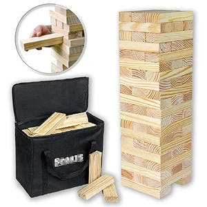 Wooden Tumbling Timbers with Storage Bag, Hardwood Block Stacking Game for Yard Games