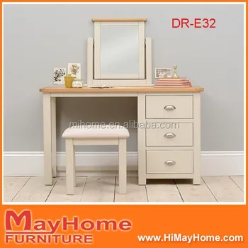 Bedroom White French Solid Wood Dressing Table With Lighted Mirror