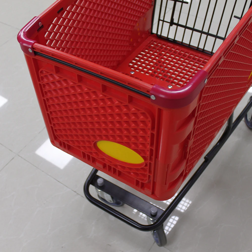 超市红色金属和塑料购物车手推车出售
