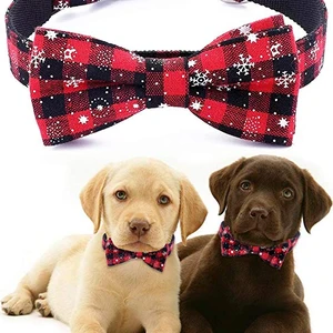 Image of 2019 new released Christmas Dog Collar, Snowflake Pattern Christmas Dog Collar with Detachable Bow Tie
