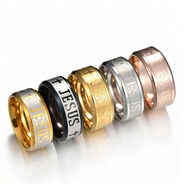

Hot Selling Factory Outlet Fashion Cheap Mens 316L Stainless Steel Jesus Cross Ring, Silver;gold;black;rose gold;gold+silver