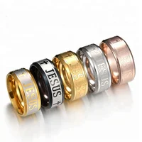 

Hot Selling Factory Outlet Fashion Christian Jewelry 8mm Width Cheap Mens Womens 316L Stainless Steel Jesus Cross Ring