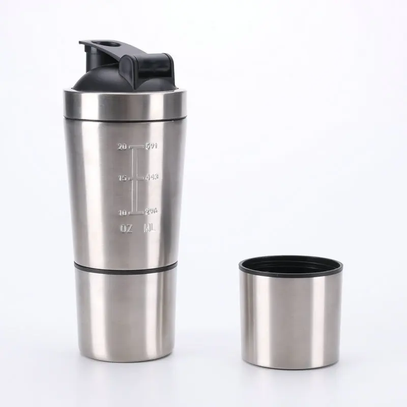 

Protein Shaker Bottle with 2 compartments Stainless Steel and Holds Drinks hot and Cold Leak Proof Shaker Cup, Any color