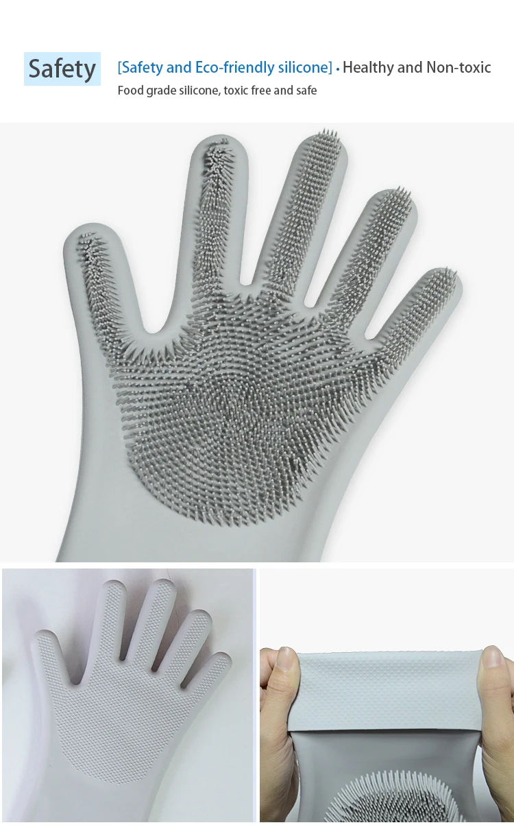 High Temperature Resistance No Deformation Silicone Dish Washing Glove With Wash Scrubber 17