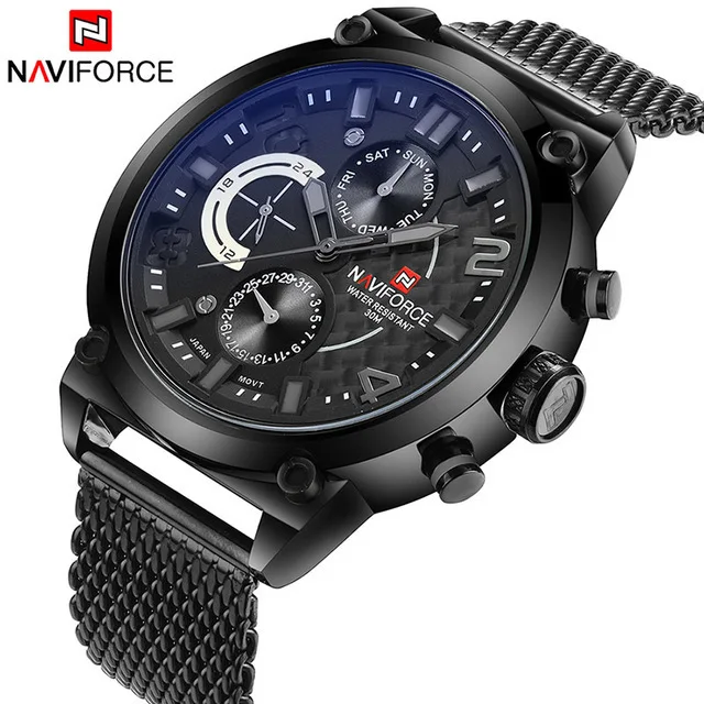 

New Luxury Brand Naviforce Men 9068 Business Mesh Stainless Steel Wristwatch Military Analog Japanese Movement Quartz Watches
