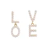 Personalized 18k gold plated wedding pearl letter earrings za asymmetric pearl initial dangle earrings