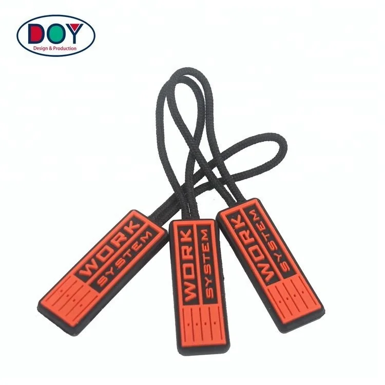 Personalized Design Custom Embossed Name Logo Fancy Pvc Rubber Zipper Pulls For Handbag