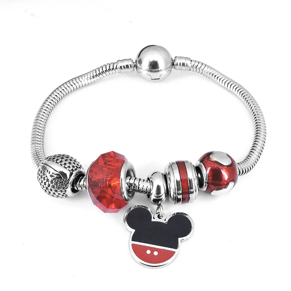 

Trendy Mickey mouse charm bracelet made of stainless steel DIY design for wholesale can customize logo