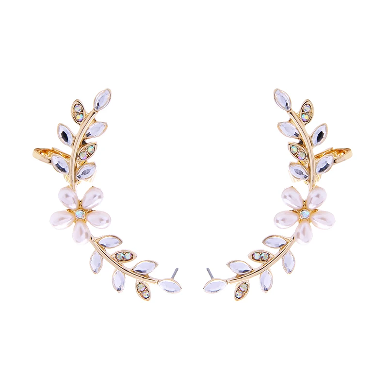 

ed01220b 2019 Drop Shipper Factory Jewelry Wholesale Gold Plated Crystal Leaf Climber Earrings