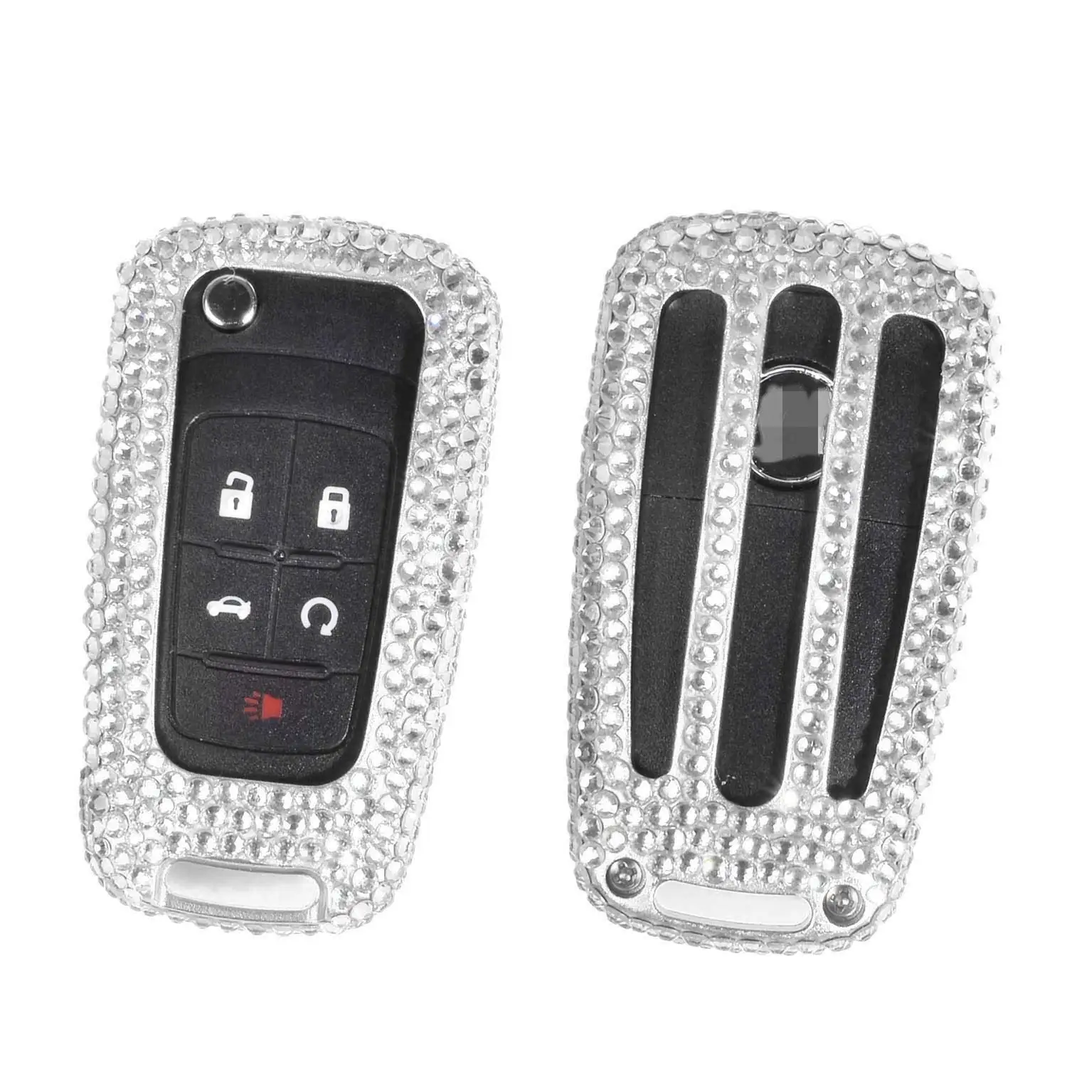 Diamond Bling Crystals Aluminum Key Protector Case Cover M.JVisun Handmade Car Key Fob Cover for Jeep Grand Cherokee SRT Cherokee Renegade Compass Smart Remote Key Silver