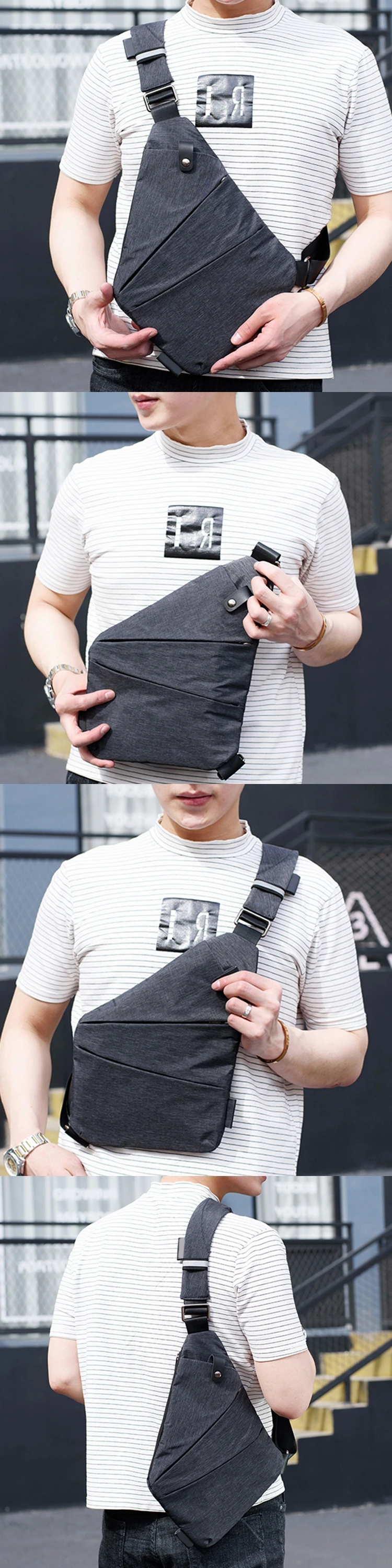 Fashion new solid color casual sling multifunctional lightweight male anti theft small chest pack shoulder man crossbody bag