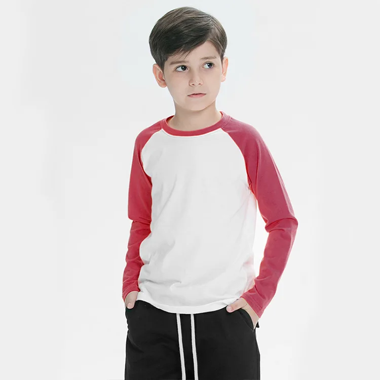 

Kids 180gsm 100% cotton raglan long sleeve t shirt color contrast plain t shirts for custom printing children clothing wholesale
