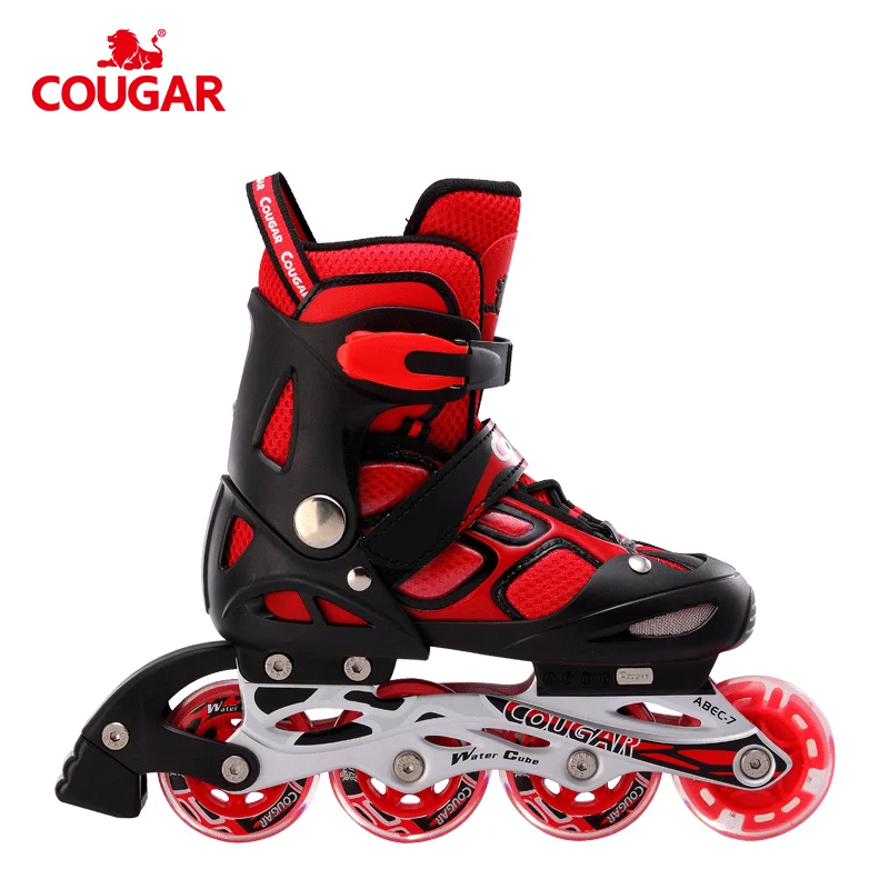 

Cougar fashionable cheap adjustable kids inline skates wheels flashing roller, Pink/black/red