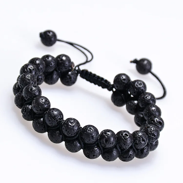 

YK Double Layer Adjustable Beaded Bracelet Lava Stone Essential Oil Handmade Rope Woven Bracelet