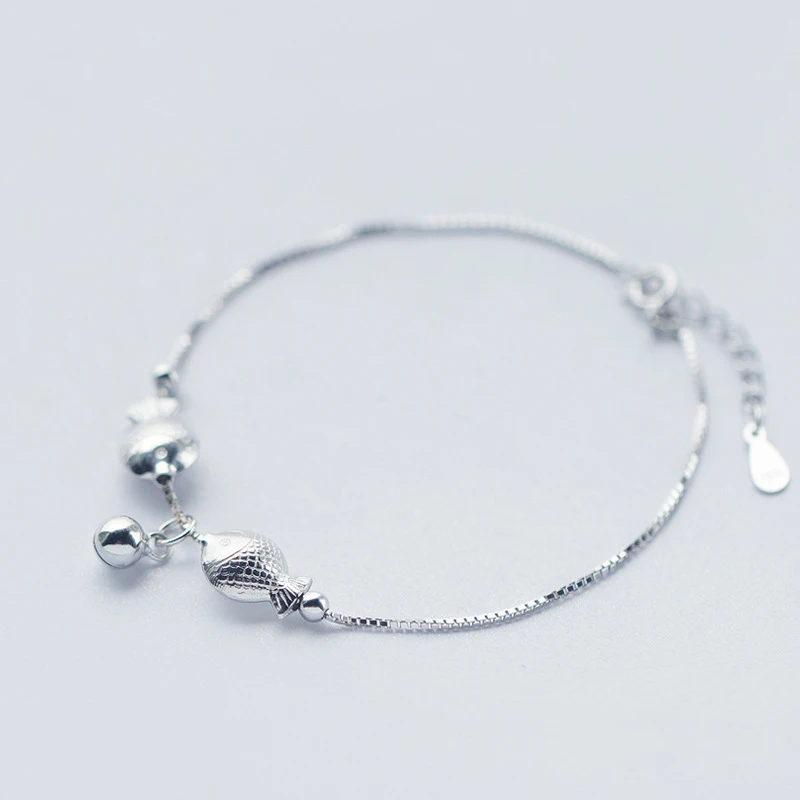 

100% 925 Sterling Silver Double Fish Charm Bracelets Link Chain Jewelry 2019