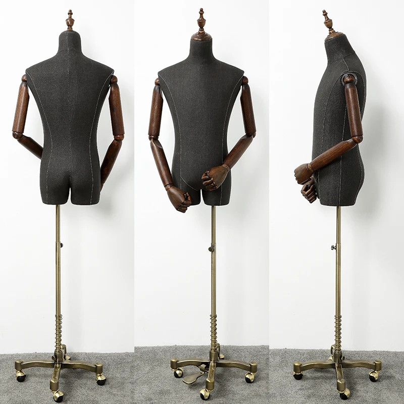 

XINJI New Design Fabric Covered Men Manikin Model Male Mannequin Half Body Torso Mannequins With Pulley Base Wheels, As picture(any colors are available)