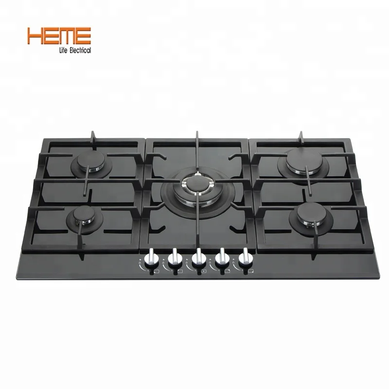 
8mm Thickness tempered glass panel built in 5 burner gas cooktop 