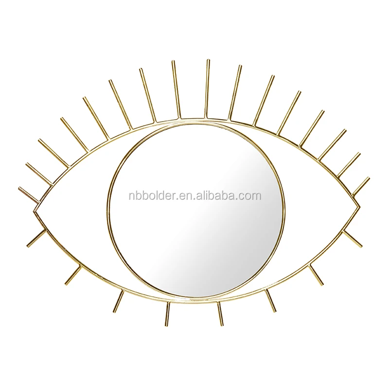 Nordic Elegant Gold Metal Wire Eye Shaped Mirror With Stand For