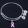 Care For Breast Cancer pink ribbon bangles Hope Love Faith charms adjustable bracelet