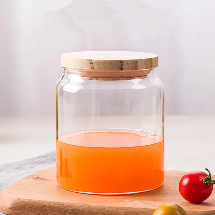 

high quality borosilicate glass jar with pine wood lid