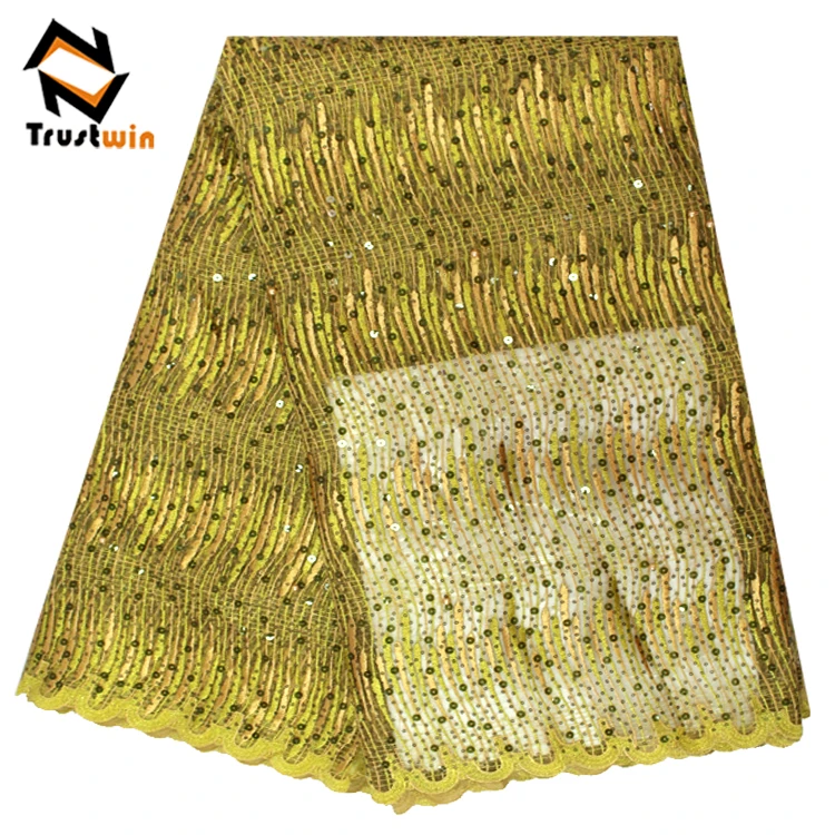 

Gold african textile sequence lace fabric material dress styles