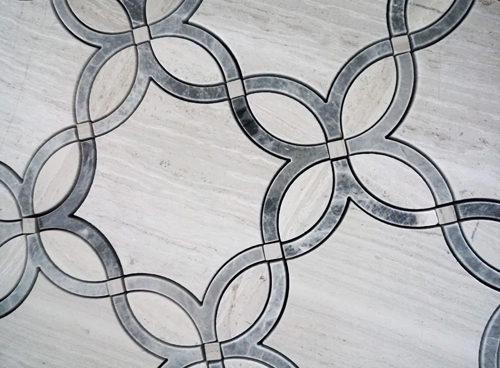 Grey wood stone mosaic tile with irregular flower pattern