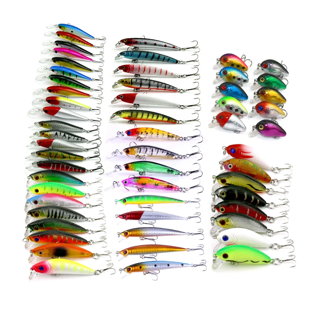 

56Pcs/Pack Hard Crankbait Minnow Hooks Crank Baits Fishing Lures Set, As picture as you can see