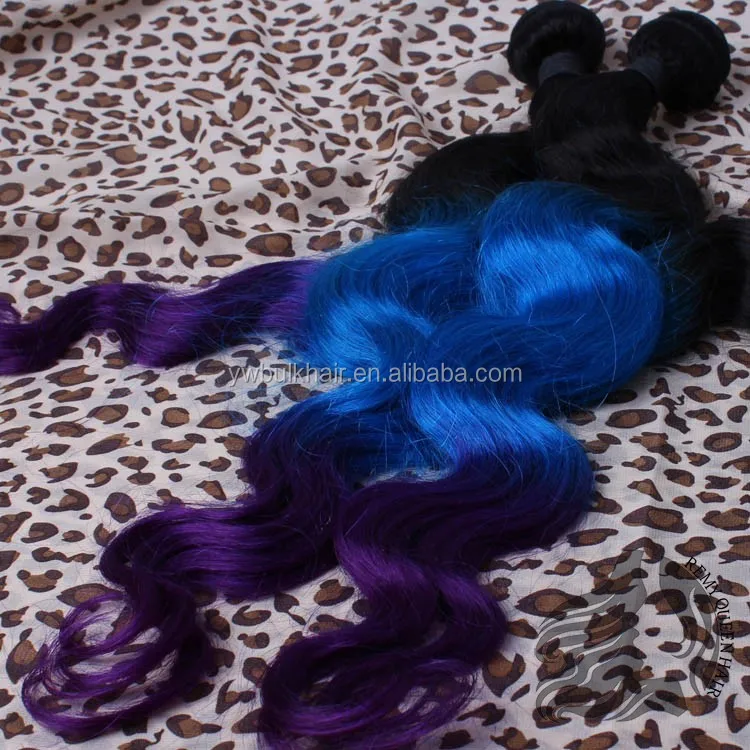 

popular two tone black and blue human hair double drawn weaving