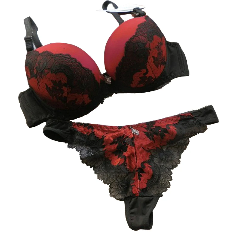 Vs tanga conjunto de sujetador Push Up francés bordados de
