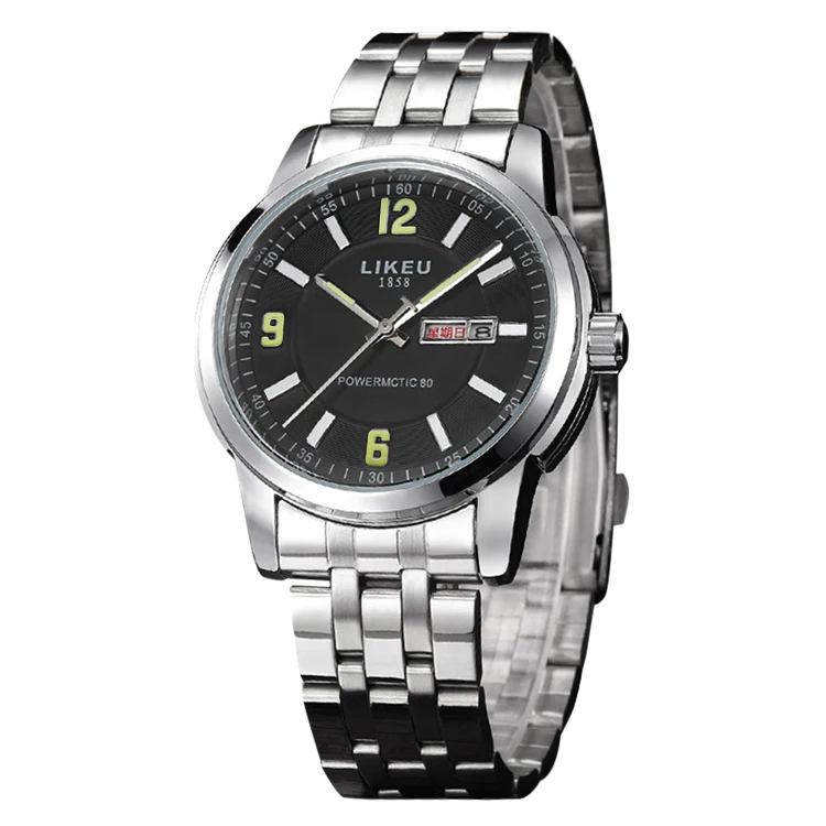 

Double Calendars And Steel Band Watch For Men Waterproof Luminous Watches, Sliver