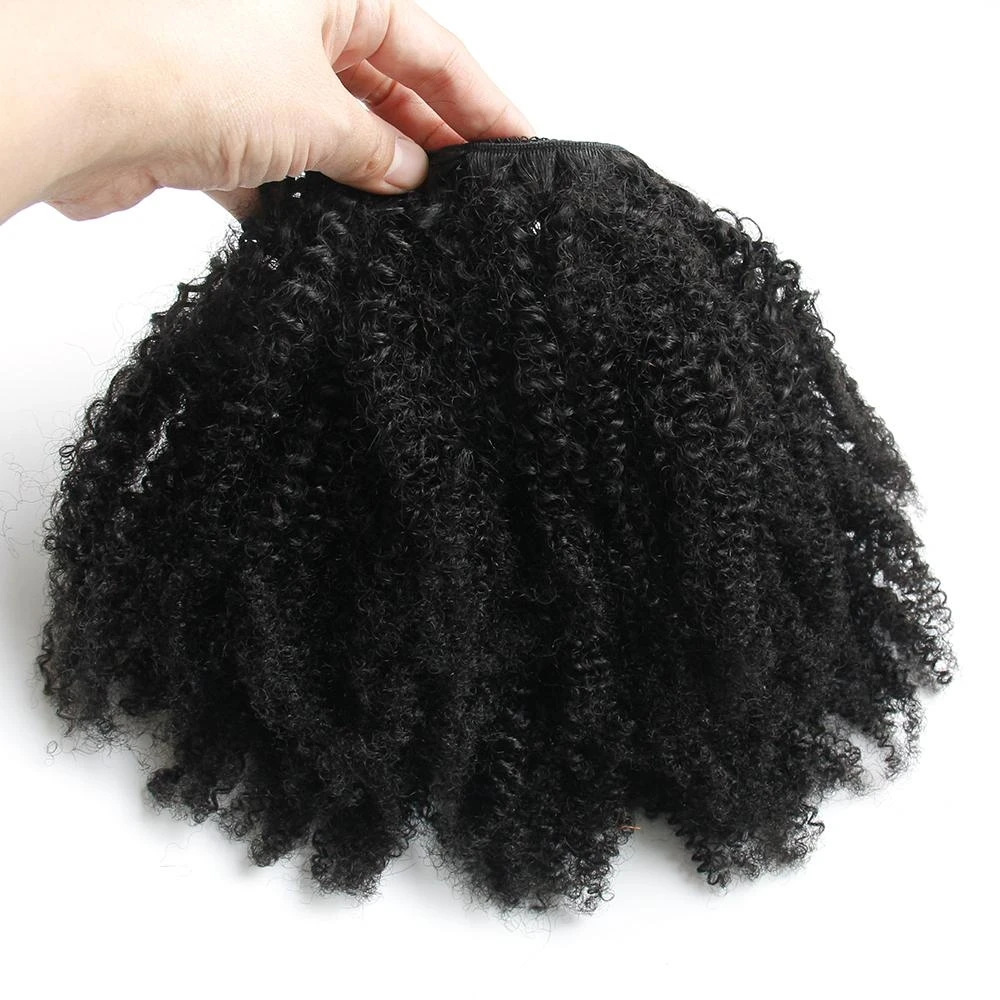 

jet Black Puff afro kinky curly clip in human hair drawstring ponytails hair extension 120g