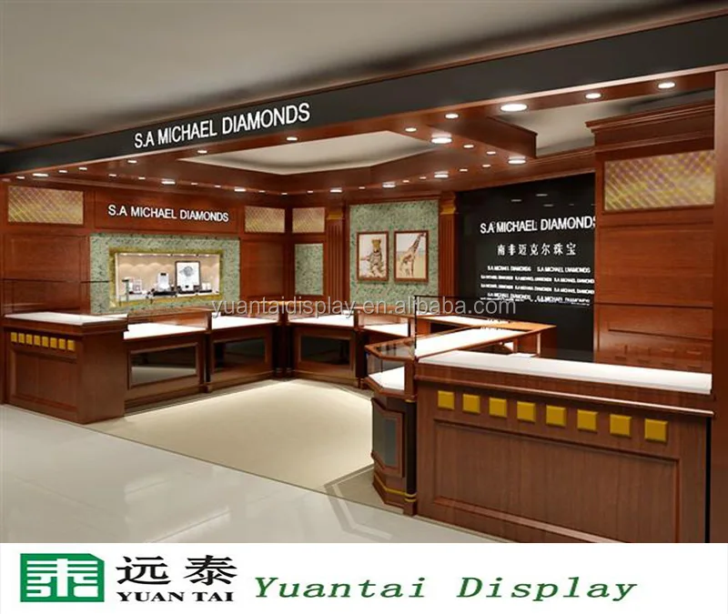 Shopping Mall Wooden Mirrored Jewelry Cabinet Jewellery Showroom