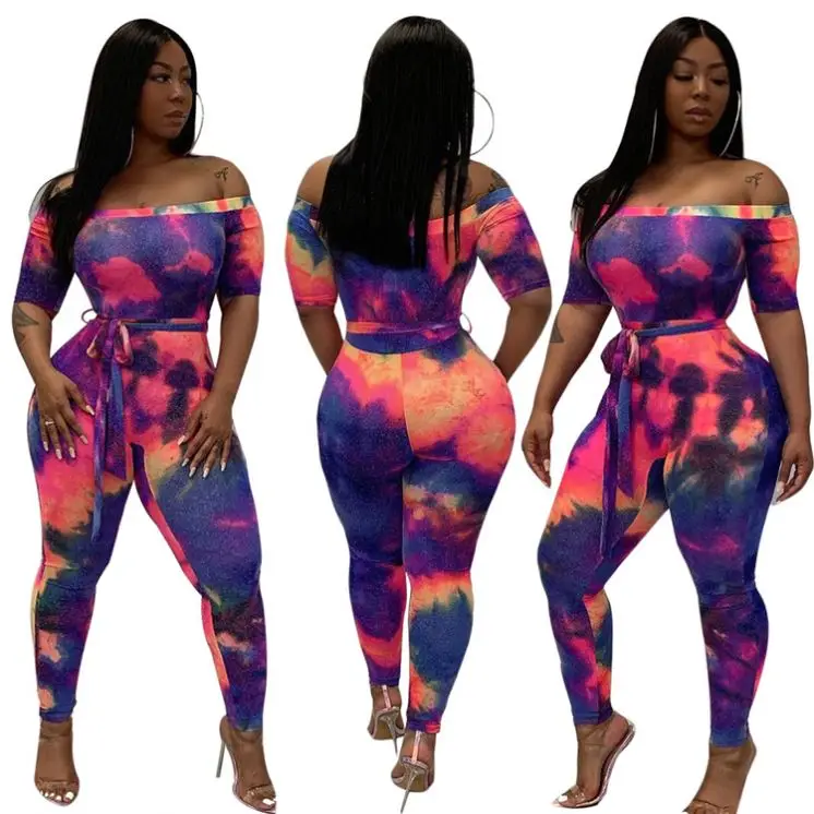 9S02092 High quality summer woman fashion off shoulder tie dye jumpsuit