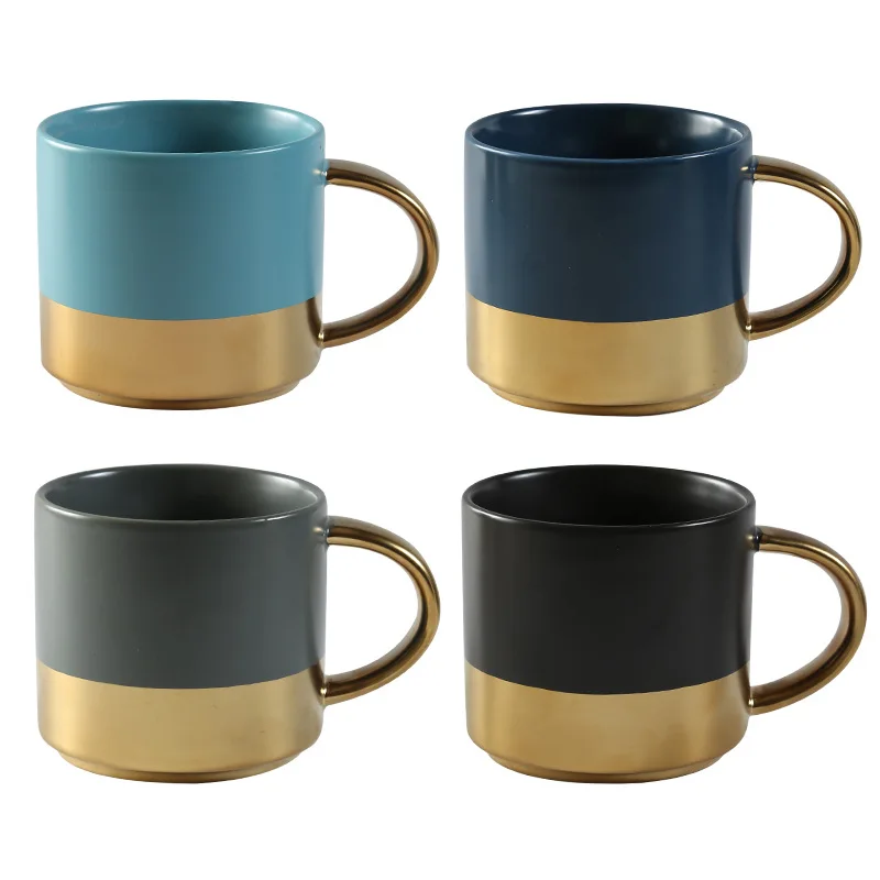 

Custom Ceramic Mugs Gold Handle Coffee Mug, Black, dark blue, blue, grey