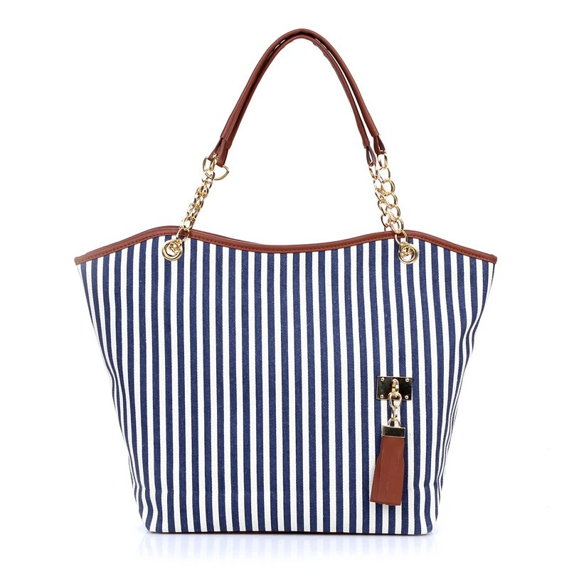 

2020 factory direct sale low price multifunction women tote stripe canvas handbag