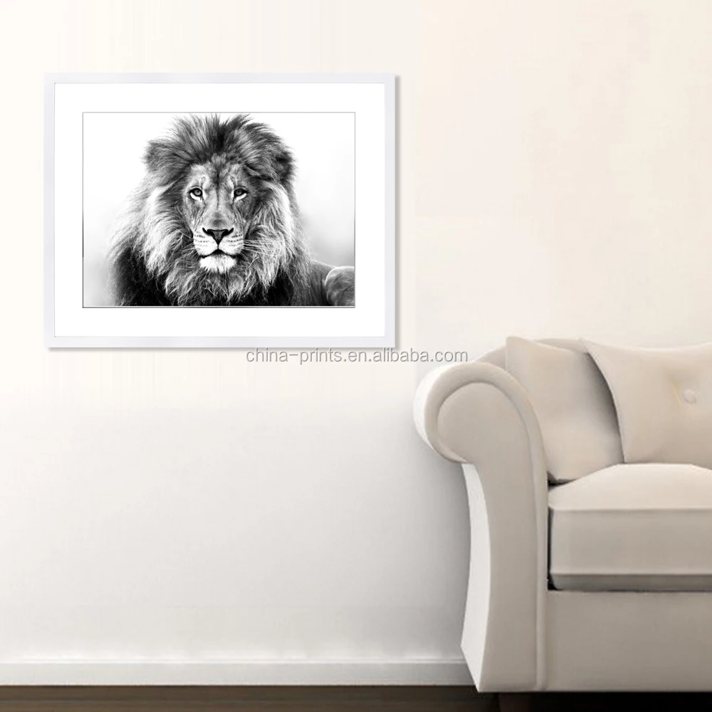 Leeuw foto digitale print/zwarte en witte muur foto/fotolijst ...