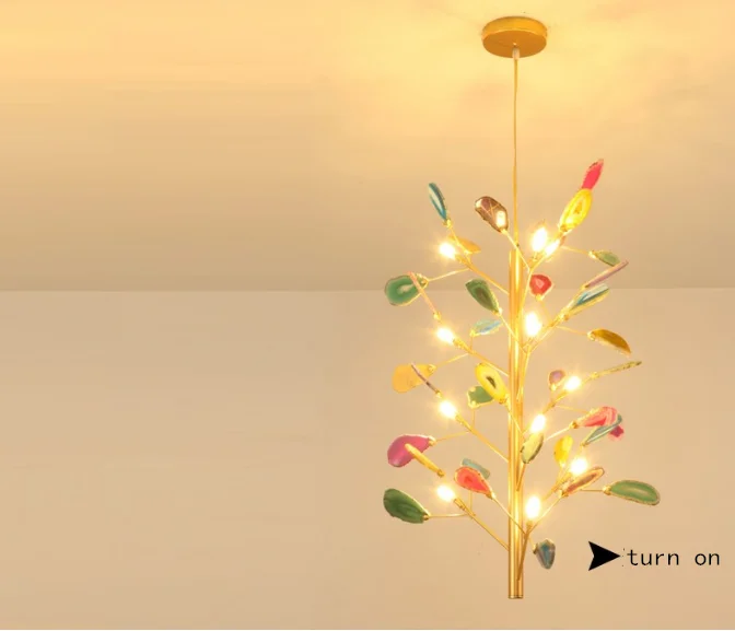 Wholesale Unique gold agate living room  Lighting flower Vintage Designer Hotel Chandelier LED pendant lights