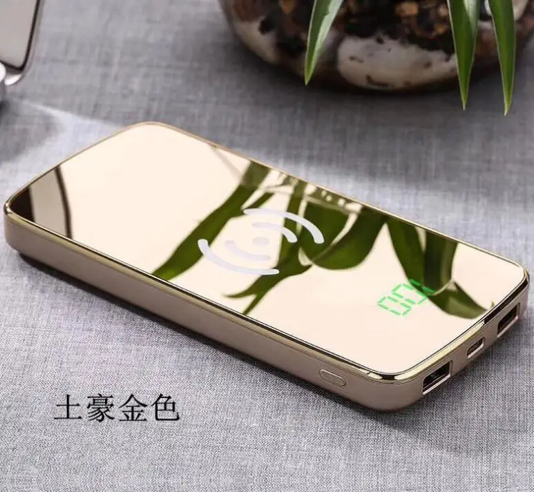 

Custom logo Mirror Wireless Charger Power Bank 20000mAh Portable Bank For Mobile Phones With Charging Cable
