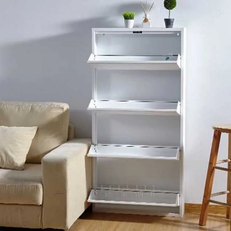 Wall Mounted Shoe Rack 4 Drawer Shoe Storage Cabinet Metal