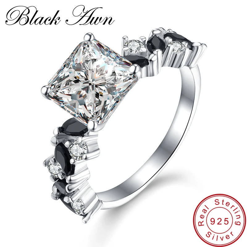 

[BLACK AWN] Nature Inspired Neo-Gothic 925 Sterling Silver Jewelry Vintage Wedding Rings for Women Femme Bijoux Bague C350