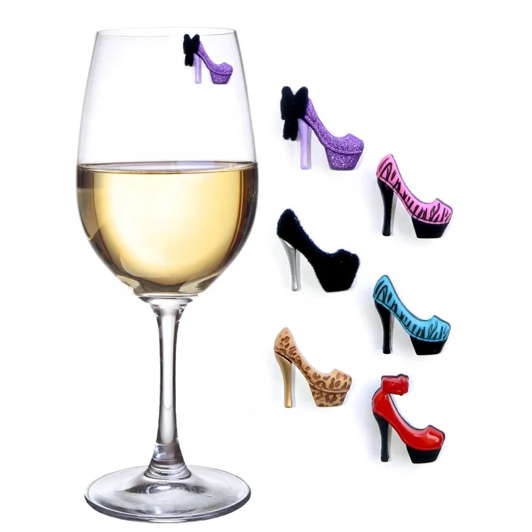 

High Heels Shoes Style Magnetic Wine Glass Charms Drink Glass Markers, Purple,red,black,blue,pink and brown