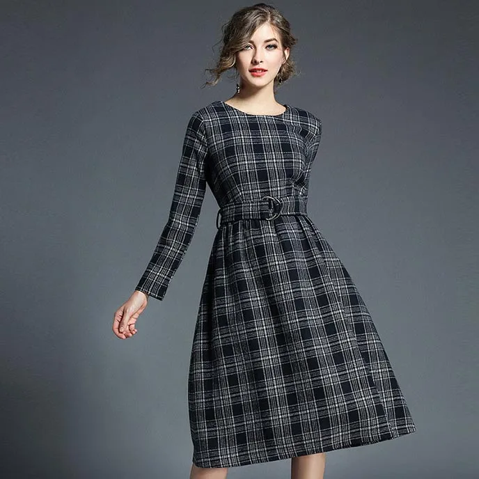 

Maxnegio long sleeve ladies check dress work dress, As picture