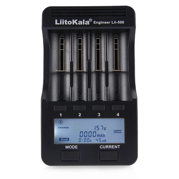 

Original Liitokala lii-500 LCD 3.7V/1.2V AA/AAA 18650/26650/16340/14500/10440/18500 Battery Charger with screen+ lii-500 5V1A, Black