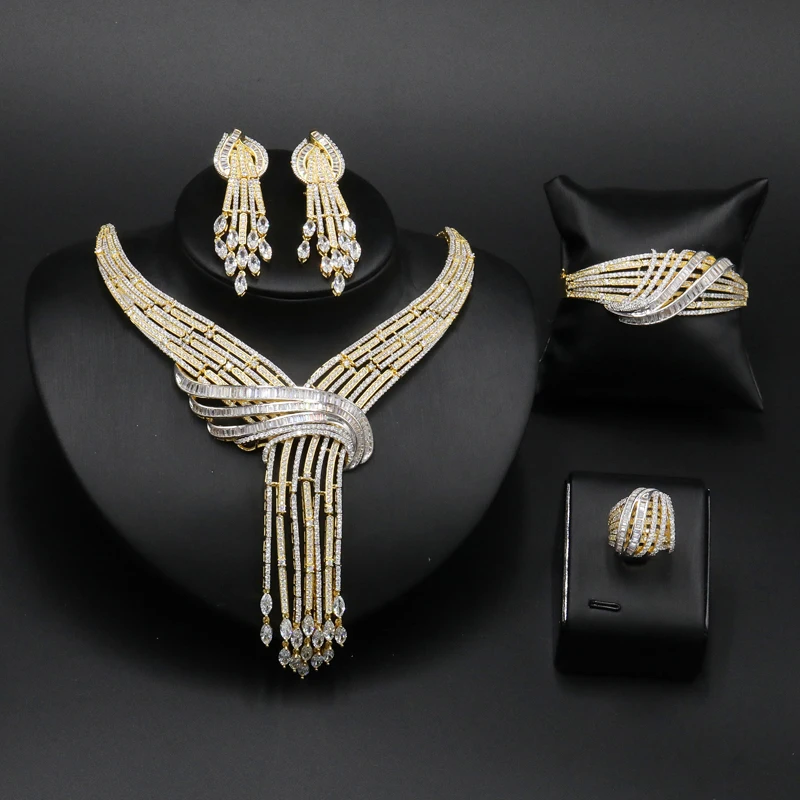 

New Arabic Bridal Silver Necklace Jewelry Sets From Vantage Bridal Gift Sets Earing Set with Necklace